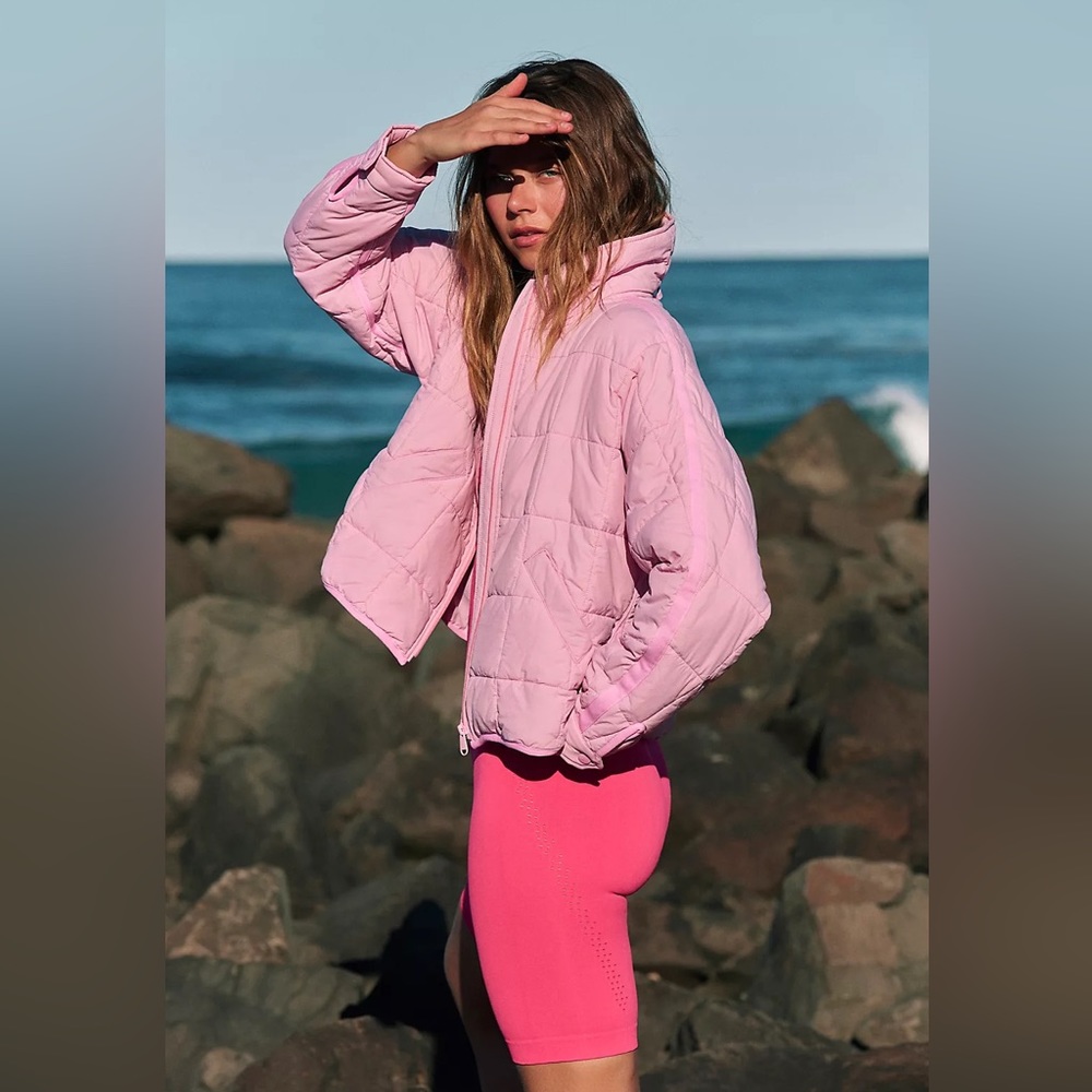 Free People Pink Quilted Puffer Jacket